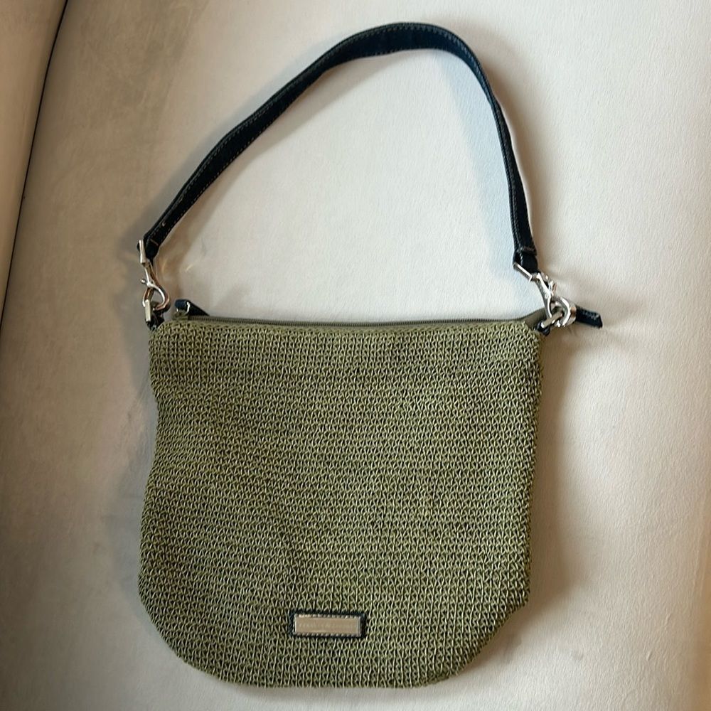 Frankie & Johnnie woven shoulder purse, olive, green and denim